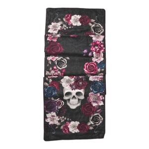 Tahari 16x72 Beaded Flower Skull Print Table Runner